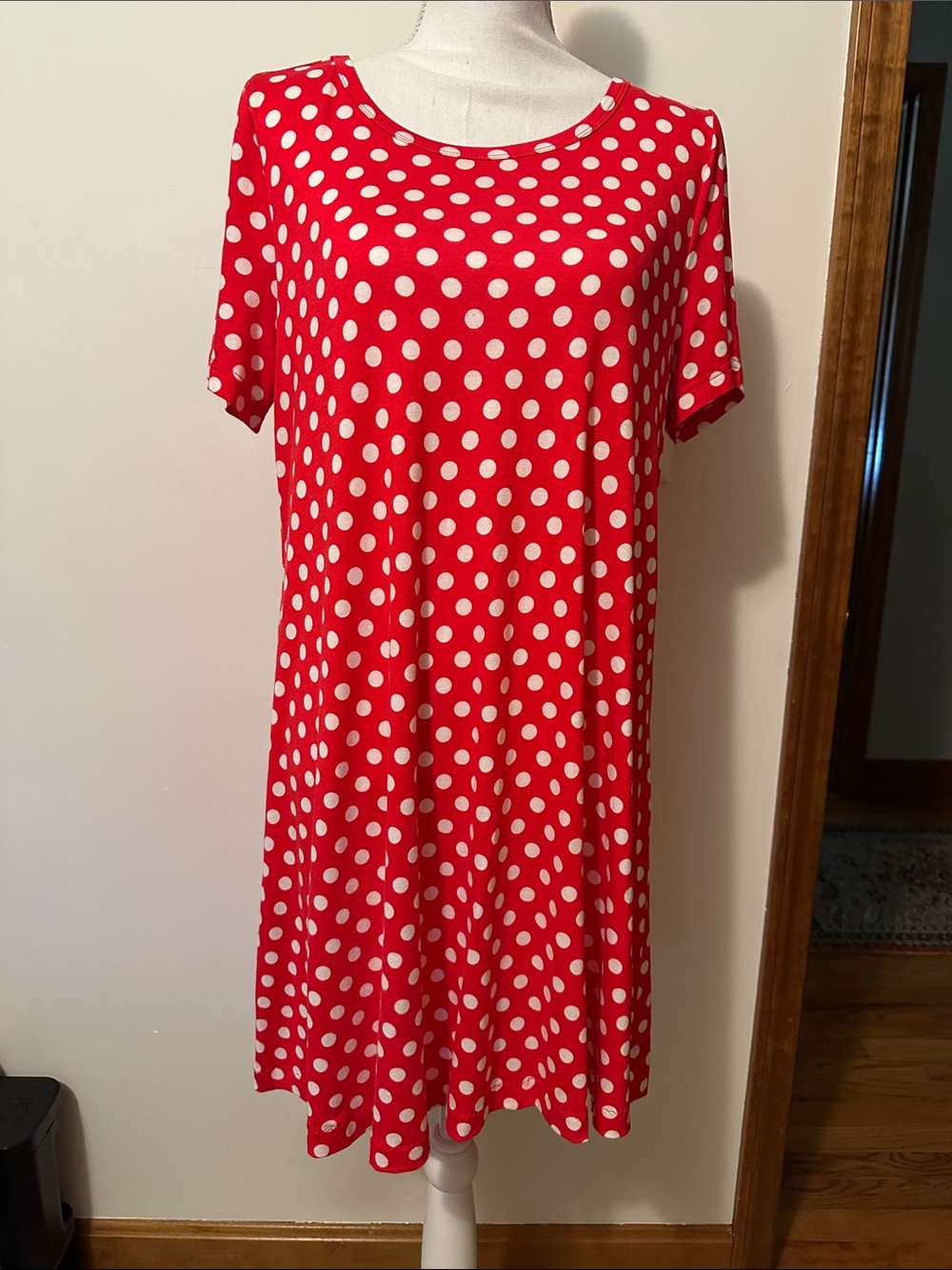 Red Polka Dot Short Sleeve Swing Dress by